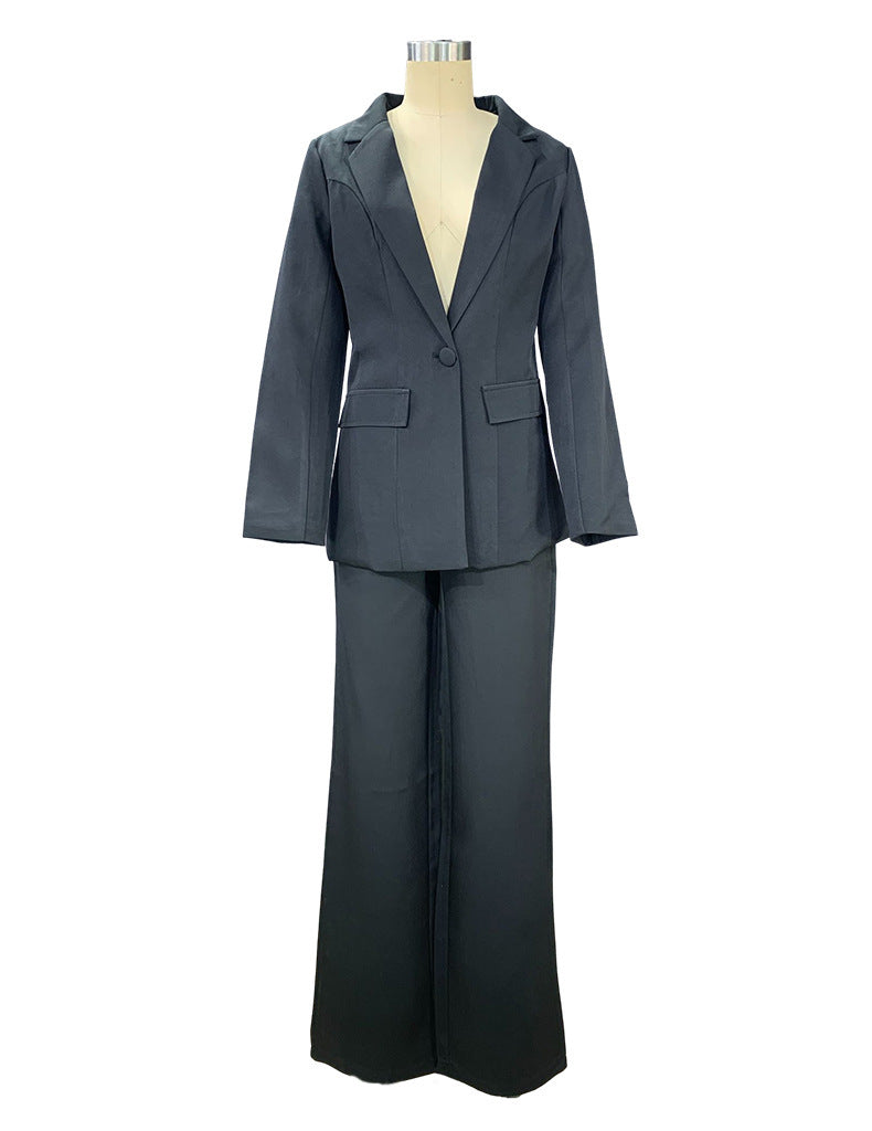 2pcs Casual Suit Lapel Button-down Blazer Jacket And Straight-leg Pants Office Commuting Business Trousers Set Clothing