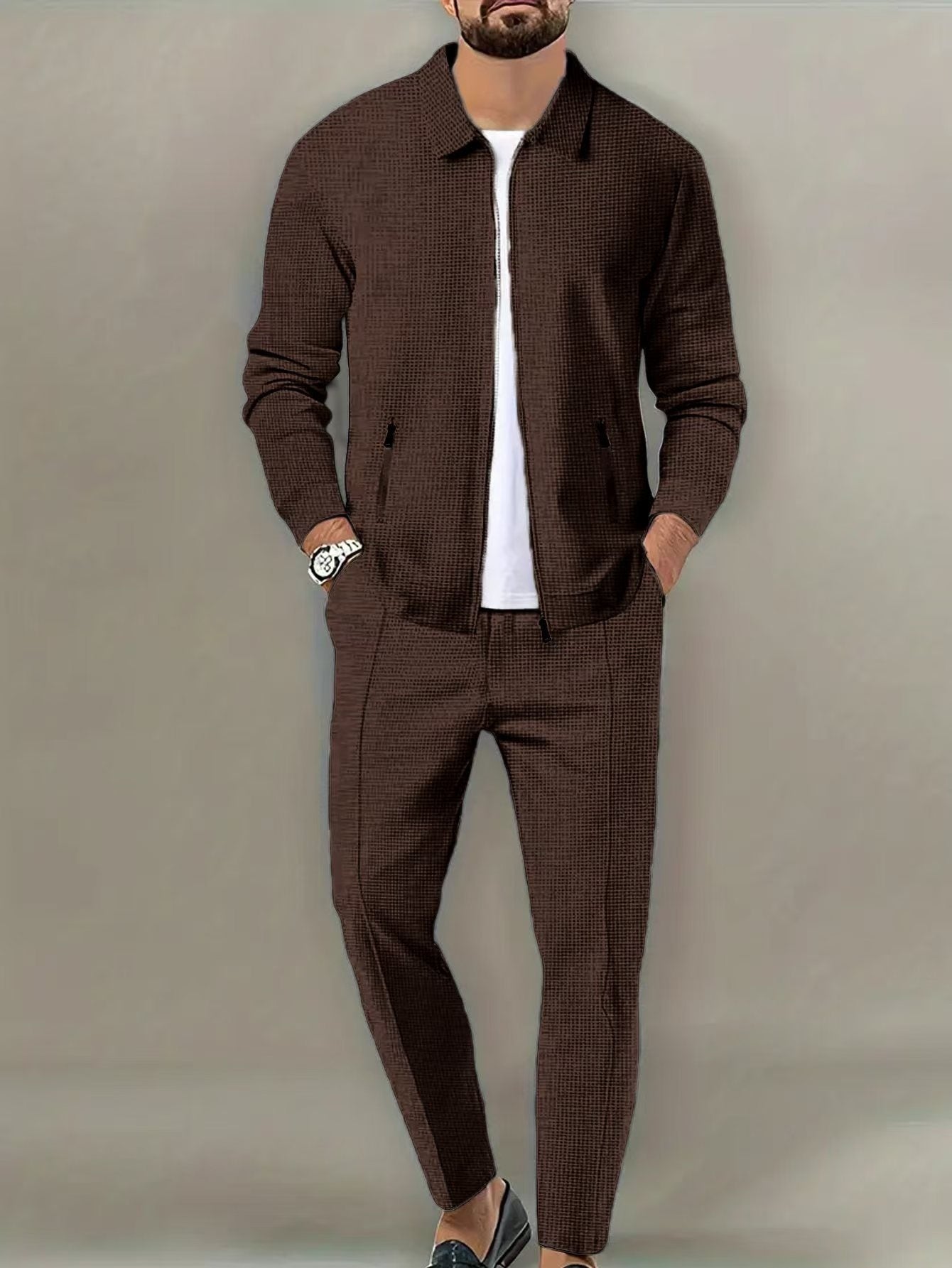 Men's Spring And Autumn Zipper Pocket Lapels Slim-fit Cardigan Men's Clothing Jacket Suits