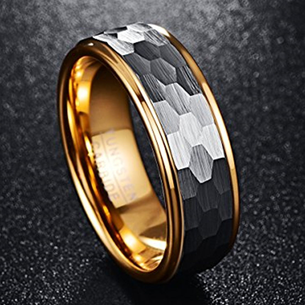 Silver Gray Frosted 8MM Tungsten Hexagonal Ring